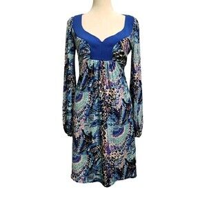 Laundry By Design Dress Womens Size 2 V Neck Long Sleeve Multicolored Retro